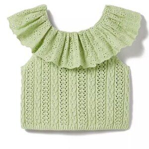 Zara Girls Green Crochet Knit Eyelet Ruffle Tank Top